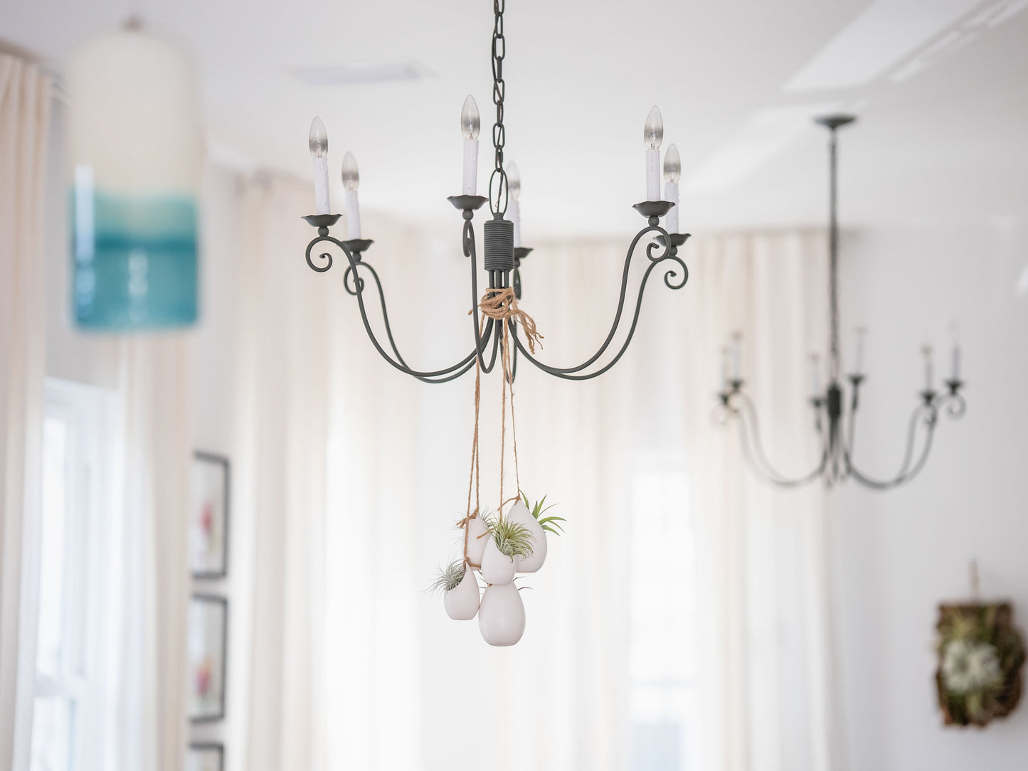 Small Ivory Ceramic Hanging Planter With Flat Bottom